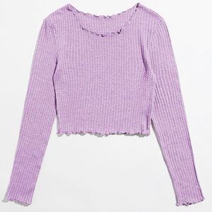 SHEIN- omen’s lilac purple lettuce trim long sleeve tee shirt